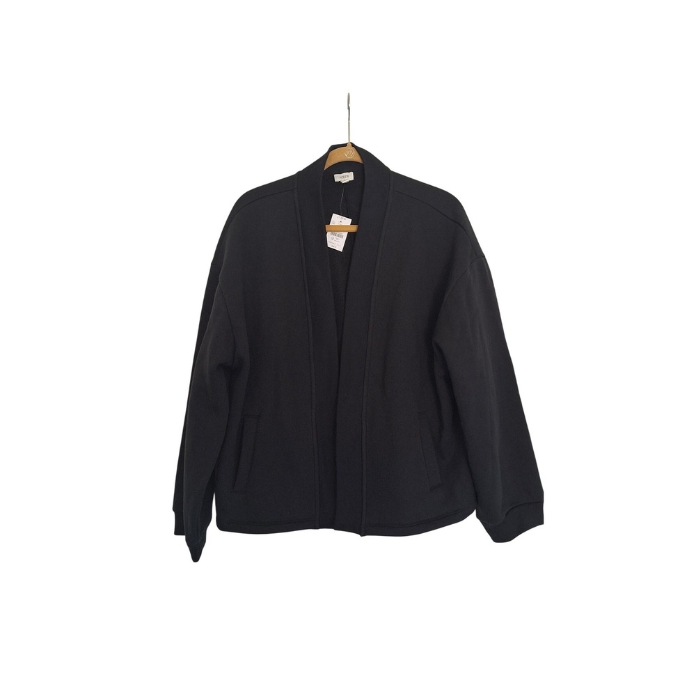 J.Crew Womens Black Fleece Open Front Cardigan Jacket CL515 Size Large New